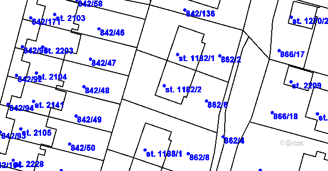 Parcela st. 1182/2 v KÚ Prachatice, Katastrální mapa