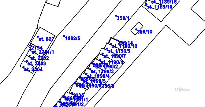 Parcela st. 1190/7 v KÚ Prachatice, Katastrální mapa