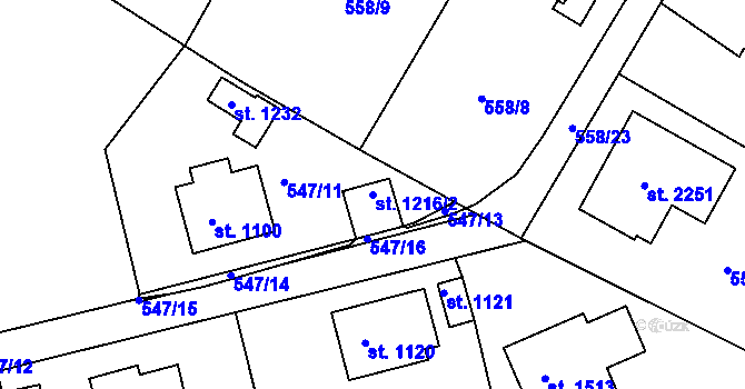 Parcela st. 1216/2 v KÚ Prachatice, Katastrální mapa