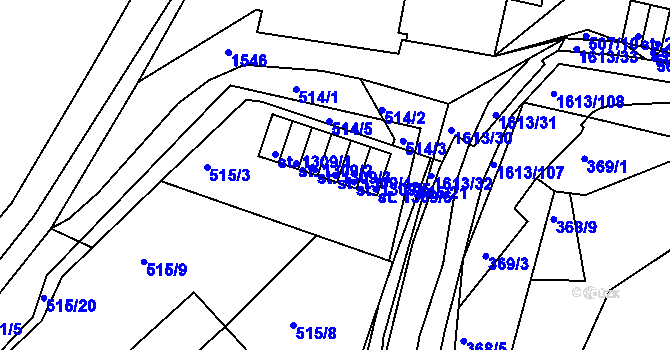 Parcela st. 1309/4 v KÚ Prachatice, Katastrální mapa