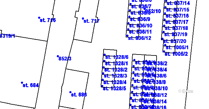 Parcela st. 1328/6 v KÚ Prachatice, Katastrální mapa
