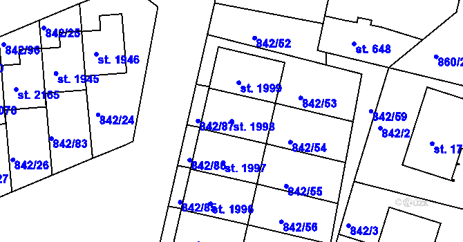 Parcela st. 1998 v KÚ Prachatice, Katastrální mapa