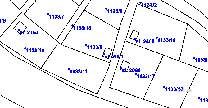 Parcela st. 2001 v KÚ Prachatice, Katastrální mapa