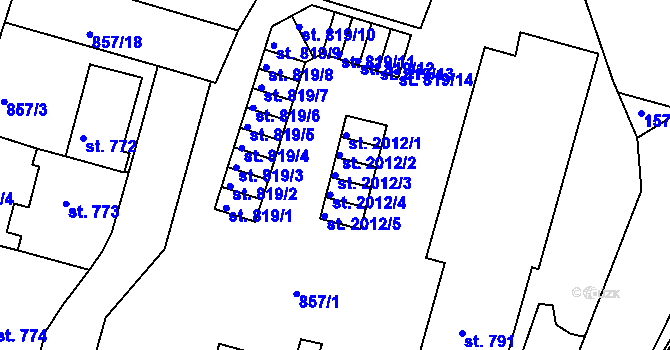Parcela st. 2012/3 v KÚ Prachatice, Katastrální mapa
