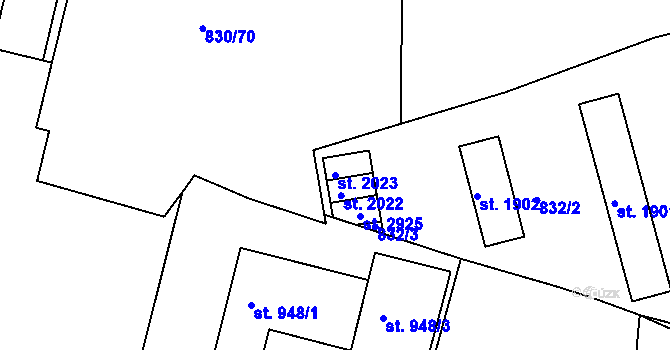 Parcela st. 2023 v KÚ Prachatice, Katastrální mapa
