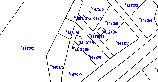 Parcela st. 2068 v KÚ Prachatice, Katastrální mapa
