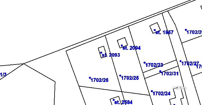 Parcela st. 2093 v KÚ Prachatice, Katastrální mapa