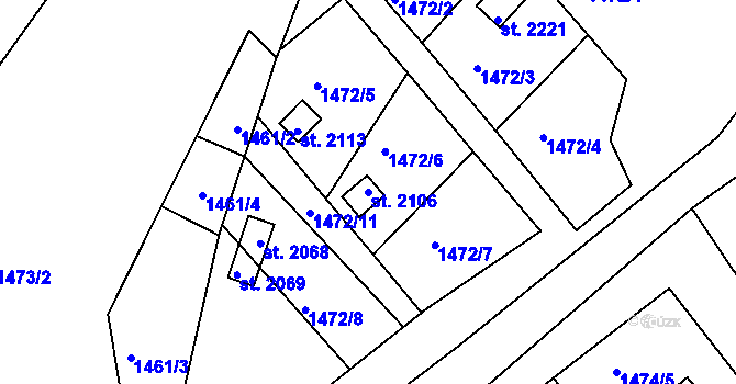 Parcela st. 2106 v KÚ Prachatice, Katastrální mapa