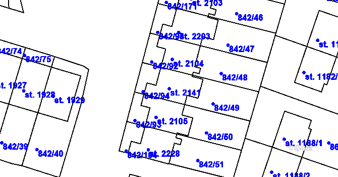 Parcela st. 2141 v KÚ Prachatice, Katastrální mapa