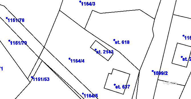 Parcela st. 2143 v KÚ Prachatice, Katastrální mapa