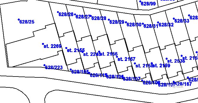 Parcela st. 2156 v KÚ Prachatice, Katastrální mapa