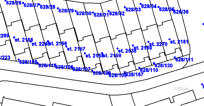 Parcela st. 2159 v KÚ Prachatice, Katastrální mapa