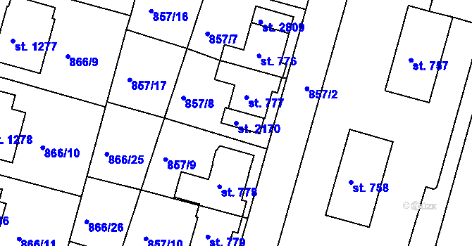 Parcela st. 2170 v KÚ Prachatice, Katastrální mapa