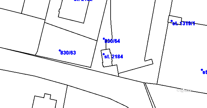 Parcela st. 2184 v KÚ Prachatice, Katastrální mapa