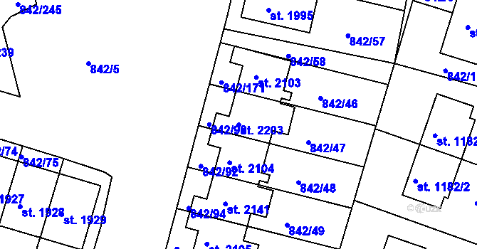 Parcela st. 2203 v KÚ Prachatice, Katastrální mapa