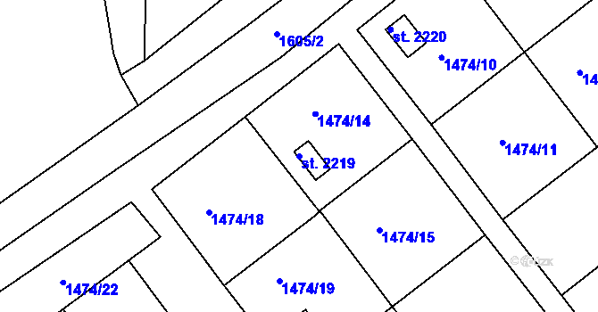 Parcela st. 2219 v KÚ Prachatice, Katastrální mapa