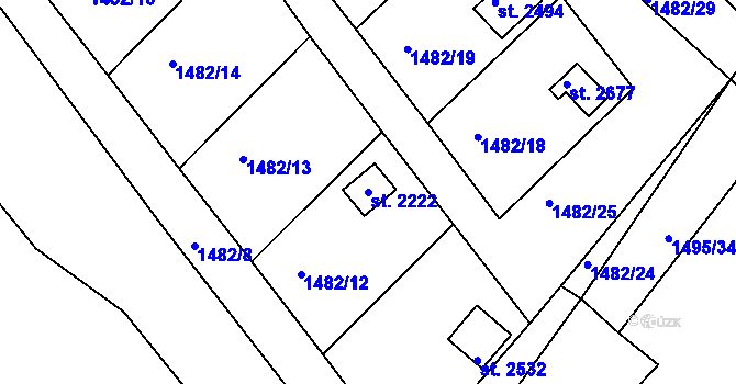 Parcela st. 2222 v KÚ Prachatice, Katastrální mapa