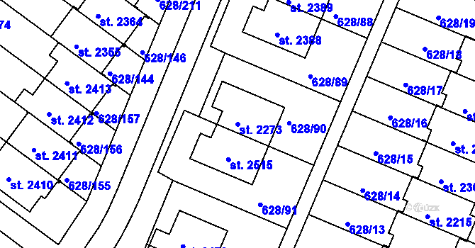 Parcela st. 2273 v KÚ Prachatice, Katastrální mapa