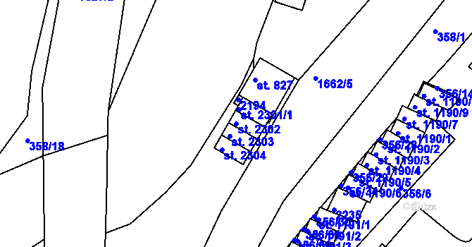 Parcela st. 2302 v KÚ Prachatice, Katastrální mapa