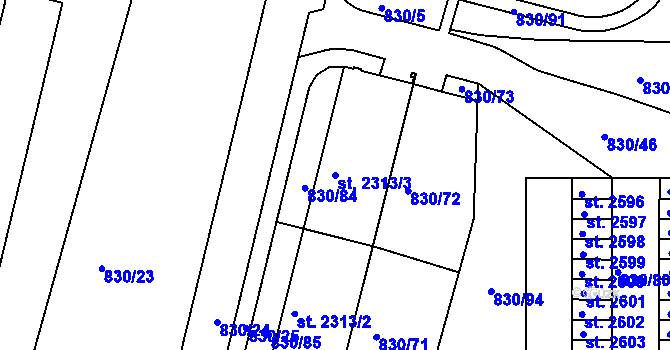 Parcela st. 2313/3 v KÚ Prachatice, Katastrální mapa