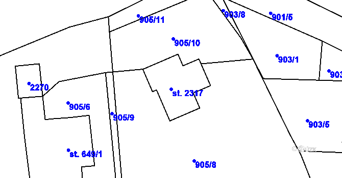 Parcela st. 2317 v KÚ Prachatice, Katastrální mapa
