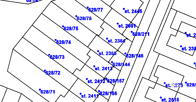 Parcela st. 2355 v KÚ Prachatice, Katastrální mapa