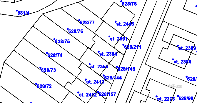 Parcela st. 2364 v KÚ Prachatice, Katastrální mapa