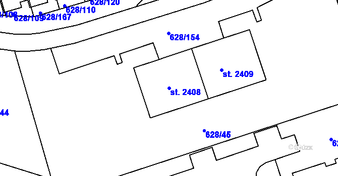 Parcela st. 2408 v KÚ Prachatice, Katastrální mapa