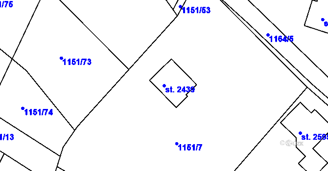 Parcela st. 2439 v KÚ Prachatice, Katastrální mapa