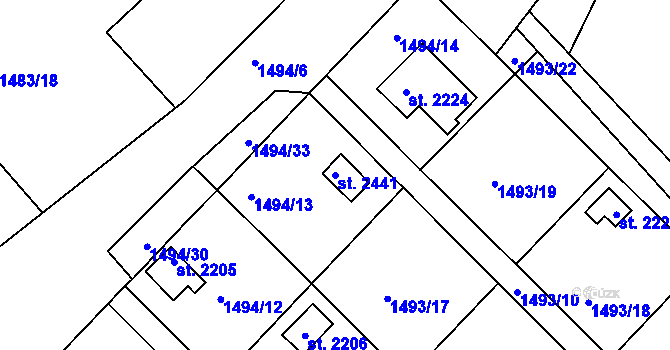 Parcela st. 2441 v KÚ Prachatice, Katastrální mapa