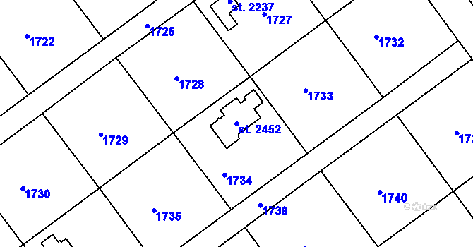 Parcela st. 2452 v KÚ Prachatice, Katastrální mapa