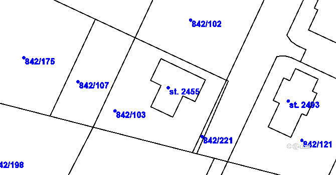 Parcela st. 2455 v KÚ Prachatice, Katastrální mapa