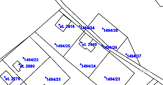 Parcela st. 2459 v KÚ Prachatice, Katastrální mapa