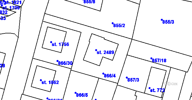 Parcela st. 2489 v KÚ Prachatice, Katastrální mapa