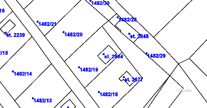 Parcela st. 2494 v KÚ Prachatice, Katastrální mapa