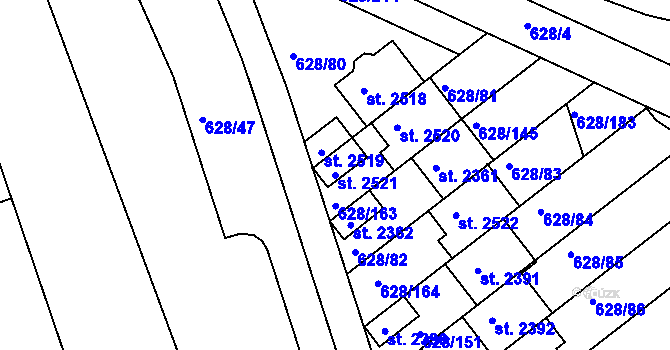 Parcela st. 2521 v KÚ Prachatice, Katastrální mapa