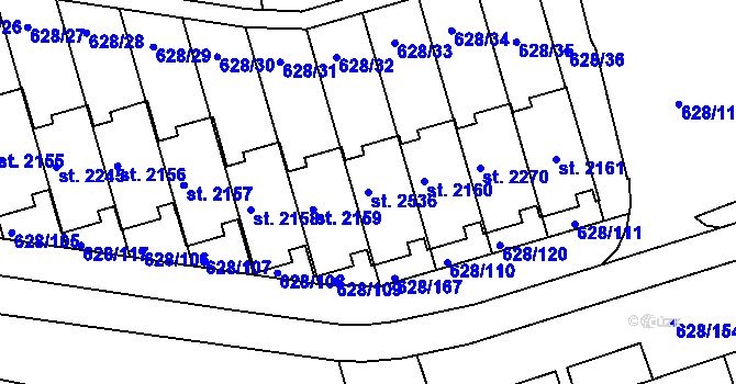 Parcela st. 2536 v KÚ Prachatice, Katastrální mapa