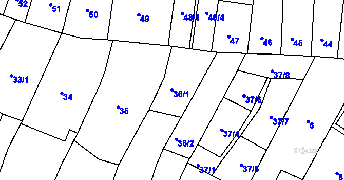 Parcela st. 36/1 v KÚ Prachatice, Katastrální mapa