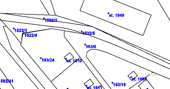 Parcela st. 193/6 v KÚ Prachatice, Katastrální mapa