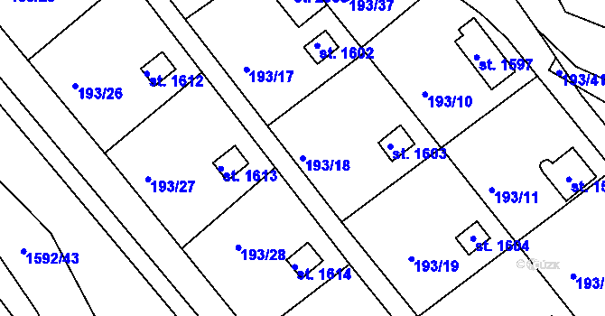Parcela st. 193/18 v KÚ Prachatice, Katastrální mapa
