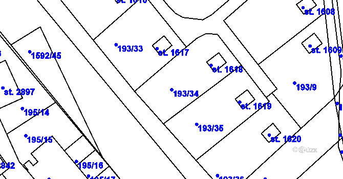 Parcela st. 193/34 v KÚ Prachatice, Katastrální mapa