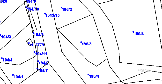 Parcela st. 196/3 v KÚ Prachatice, Katastrální mapa