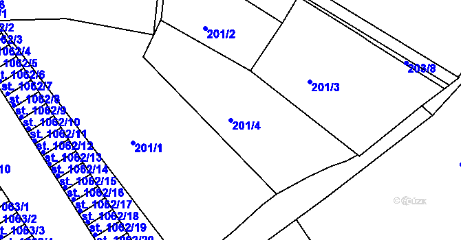 Parcela st. 201/4 v KÚ Prachatice, Katastrální mapa