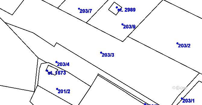 Parcela st. 203/3 v KÚ Prachatice, Katastrální mapa