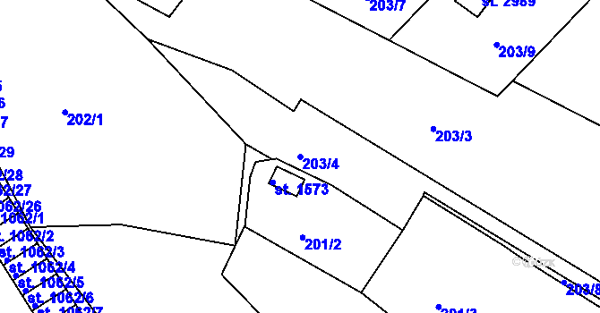 Parcela st. 203/4 v KÚ Prachatice, Katastrální mapa