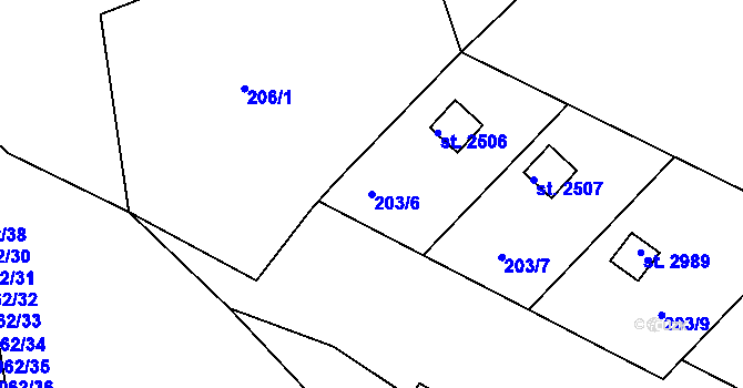 Parcela st. 203/6 v KÚ Prachatice, Katastrální mapa