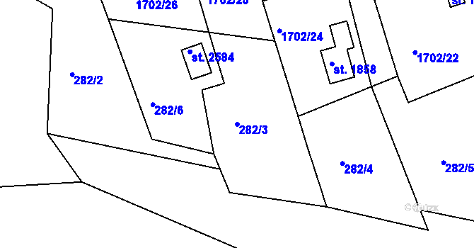 Parcela st. 282/3 v KÚ Prachatice, Katastrální mapa