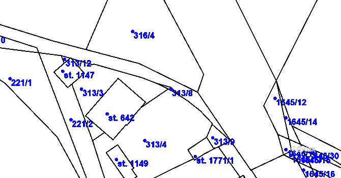 Parcela st. 313/8 v KÚ Prachatice, Katastrální mapa