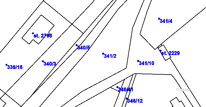 Parcela st. 341/2 v KÚ Prachatice, Katastrální mapa