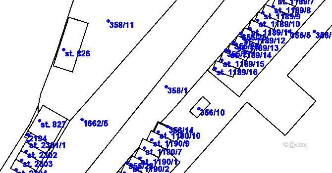 Parcela st. 358/1 v KÚ Prachatice, Katastrální mapa